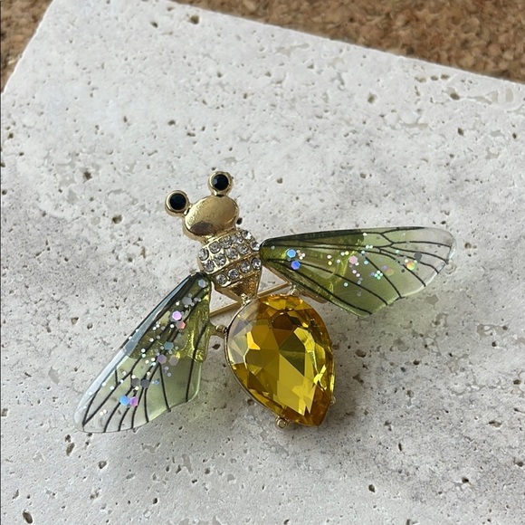 Anthropologie Jewelry - Sparkling Yellow and Green Insect Brooch